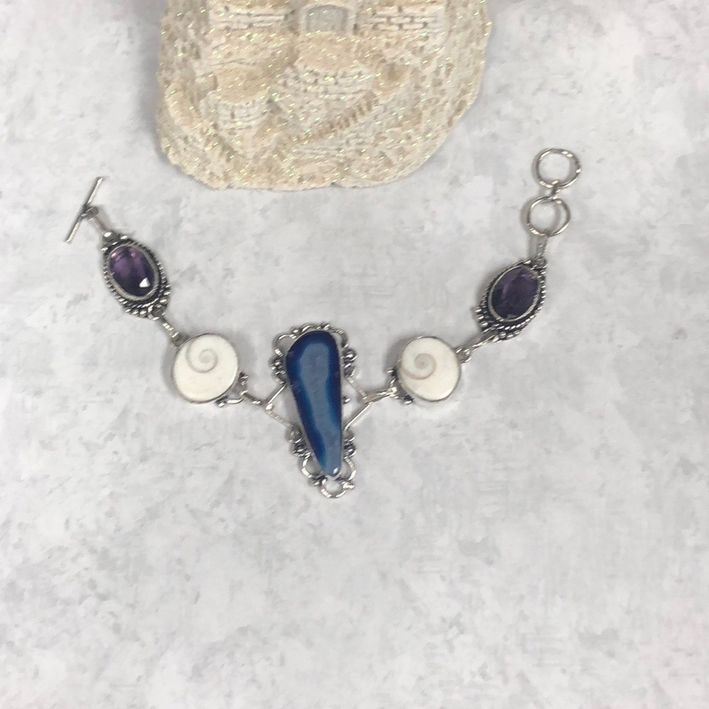 Agate & Shiva Eye & Amethyst Bracelet